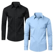 Mens Long Sleeve Slim-Fit Design Dress Shirts (2-Pack)