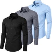 Mens Long Sleeve Slim-Fit Design Dress Shirts (3-Pack)