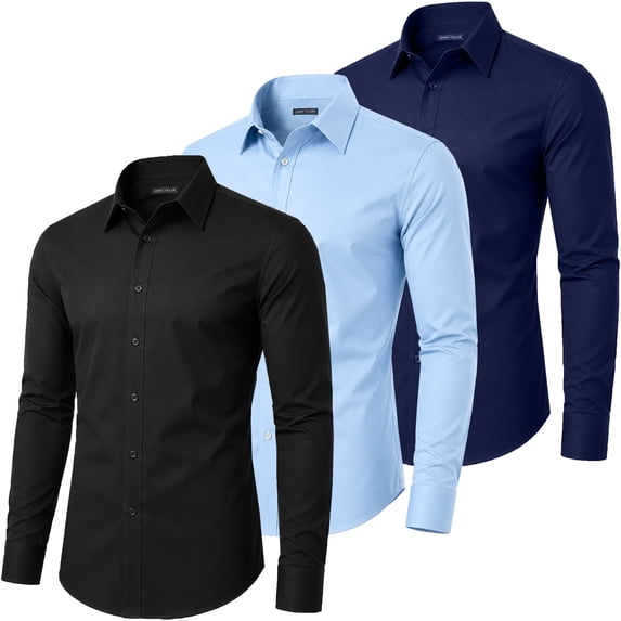 Mens Long Sleeve Slim-Fit Design Dress Shirts (3-Pack)