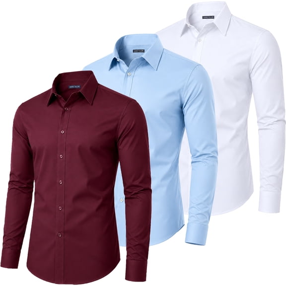 Mens Long Sleeve Slim-Fit Design Dress Shirts (3-Pack)