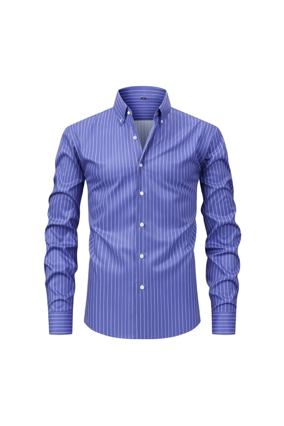 Mens Long Sleeve Stripes Casual Dress Shirt Button Down 4-Way Stretch Casual Business Work T-Shirts, Blue, Size M