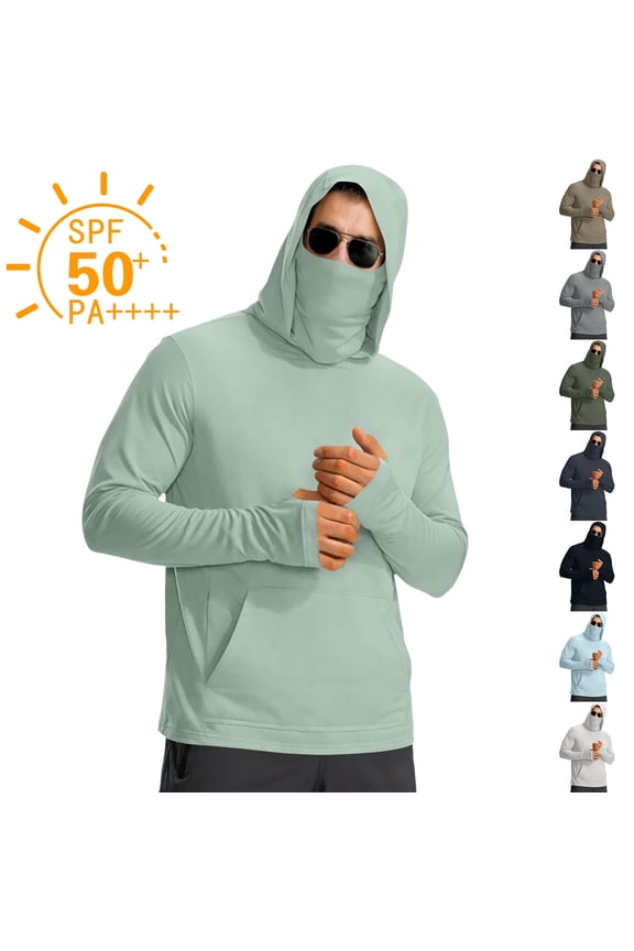 Mens Long Sleeve Sun Protection Shirts Upf 50+ UV Rash Guard Sun Shirts with Mask Long Sleeve Cooling Shirts Summer Outdoor Fishing T-Shirts,White 3XL