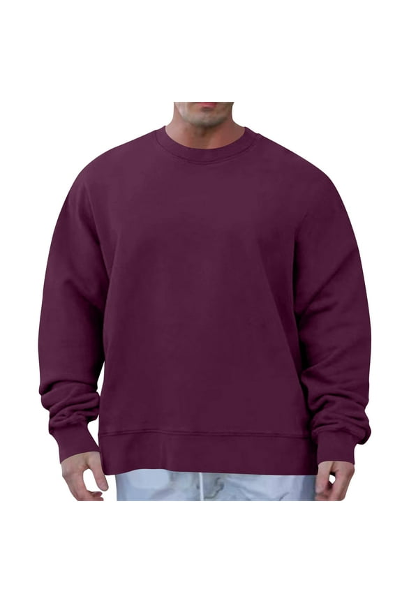 Mens Long Sleeve Sweatshirt Solid Color Crewneck Casual Basic Fall Clothes Fashion Winter Clothing Loose Fit Tops