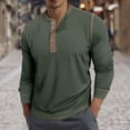 thumbnail image 1 of Mens Long Sleeve T Shirt Collarless Henley T Shirt Cotton T Shirts Golf Polo Shirts Army Green M, 1 of 7