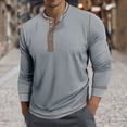 thumbnail image 1 of Mens Long Sleeve T Shirt Collarless Henley T Shirt Cotton T Shirts Golf Polo Shirts Gray XL, 1 of 7