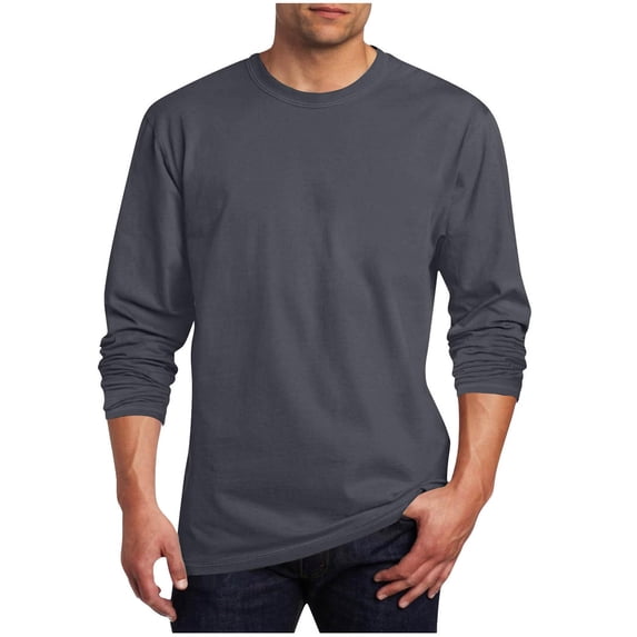Mens Long Sleeve T Shirt Solid Color Crewneck Basic Tee Soft Polyester Cotton Blend Wrinkle Resistant Casual