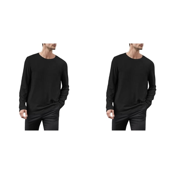 Mens Long Sleeve T Shirts 2 Pack Fall Winter Leisure Solid Color Mens Pullover Crew Neck Long Sleeve Tops Regular Fit Mens Funny T Shirts Black M