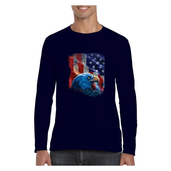 Mens Long Sleeve T-Shirts - American Flag 4th of July