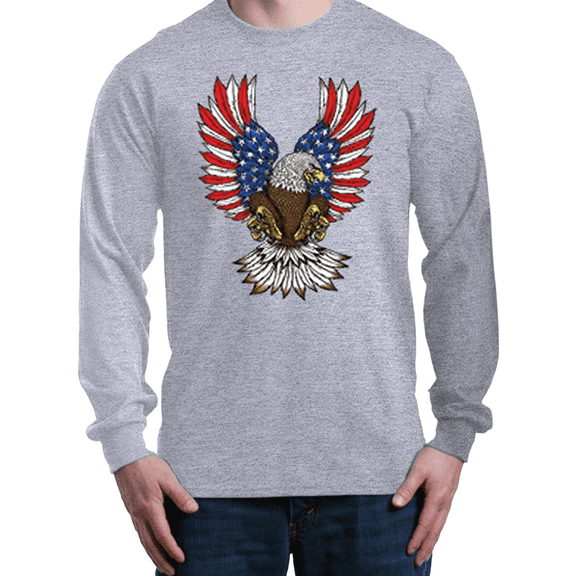Mens Long Sleeve T-Shirts - American Flag 4th of July