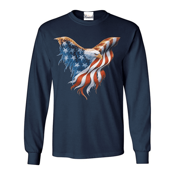 Mens Long Sleeve T-Shirts - American Flag 4th of July