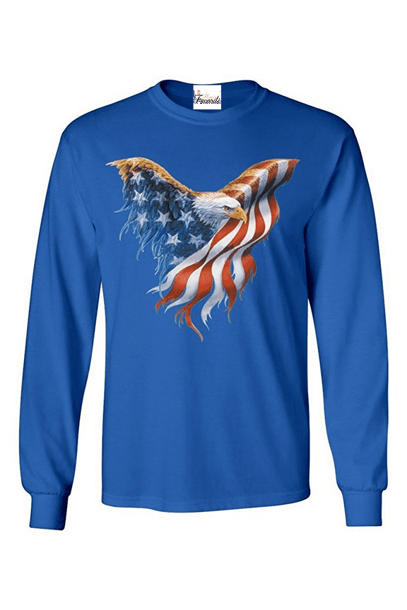 Mens Long Sleeve T-Shirts - American Flag 4th of July