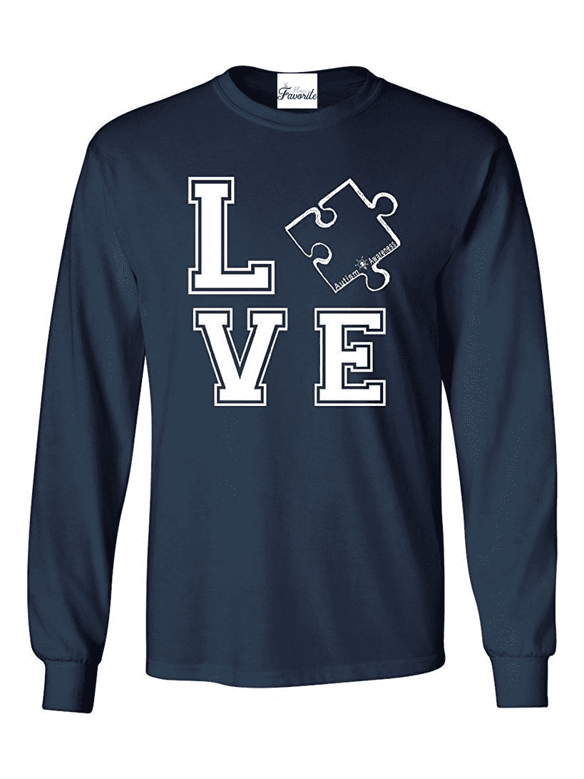 Mens Long Sleeve T-Shirts - Autism Awareness Puzzle