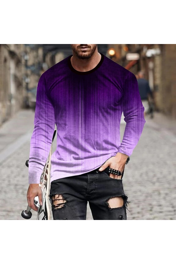 Mens Long Sleeve T-Shirts Big and Tall S-5X Plus Size Crewneck Long Sleeve Pullover T Shirts Casual Gradient Printed Basic Comfort Tees Tops