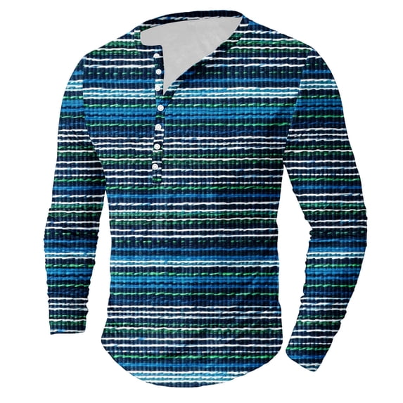 Mens Long Sleeve T Shirts Big and Tall Plus Size Trendy Stripe Printed Button V-Neck Pullover T-Shirts Tops Casual Loose Comfort Tshirts