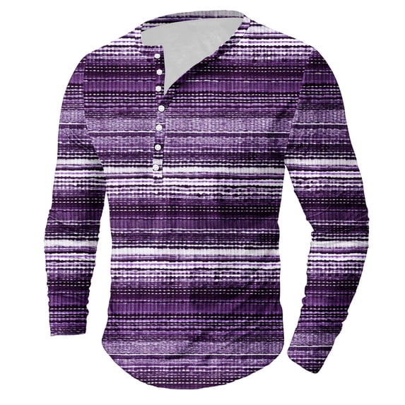Mens Long Sleeve T Shirts Big and Tall Plus Size Trendy Stripe Printed Button V-Neck Pullover T-Shirts Tops Casual Loose Comfort Tshirts
