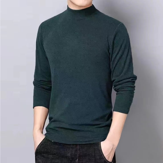 Mens Long Sleeve T Shirts Big and Tall XL-5X Plus Size Casual Mock Neck Stretchy Slim Tops Basic Solid Comfort Pullover Work Tees T-Shirts