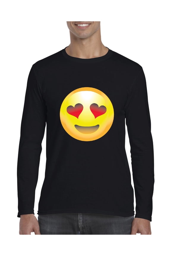 Mens Long Sleeve T-Shirts - Emoji Heart-Shaped Eyes