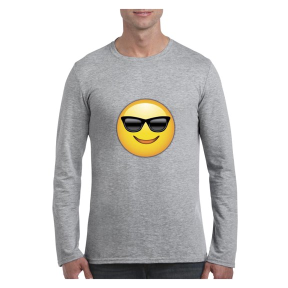 Mens Long Sleeve T-Shirts - Emoji with Sunglasses