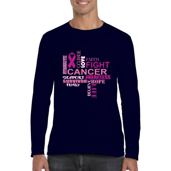 Mens Long Sleeve T-Shirts - Fight Breast Cancer