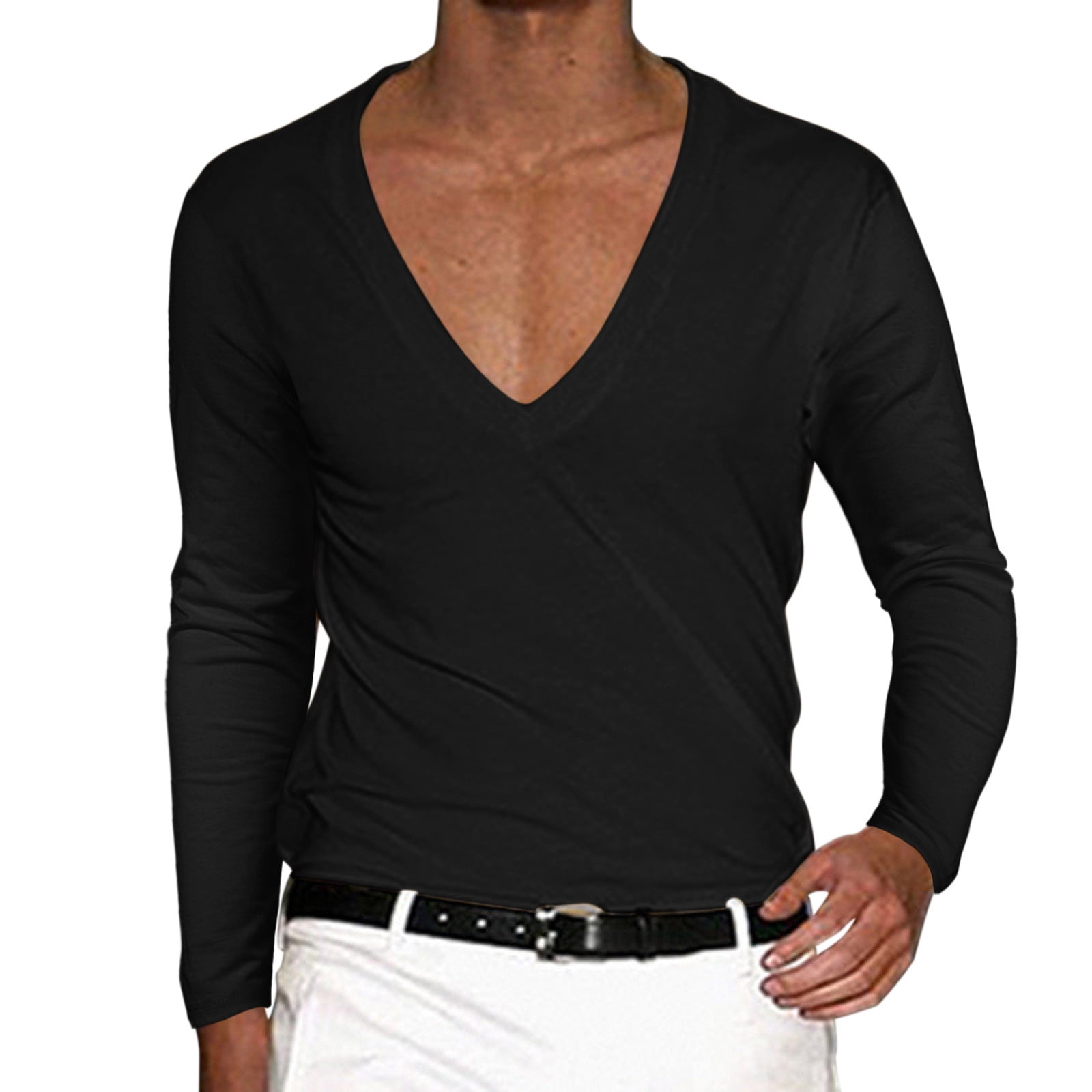 BJUTIR Mens Long Sleeve T Shirts Long Sleeves V Neck Solid Pullover Casual  T Shirt Blouse
