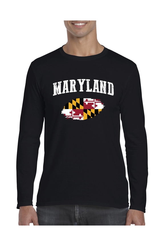 Mens Long Sleeve T-Shirts - Maryland Flag