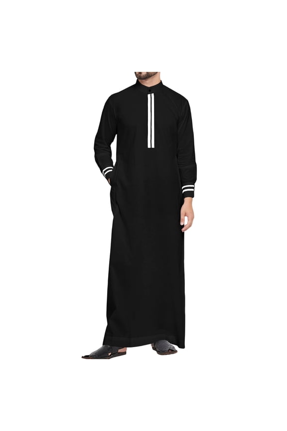Mens Long Sleeve T Shirts Men's Muslim Robe Long Sleeve Mock Neck Dress Loose Fitting Soft Long Maxi Shirts Daily Traditional Wear Black L
