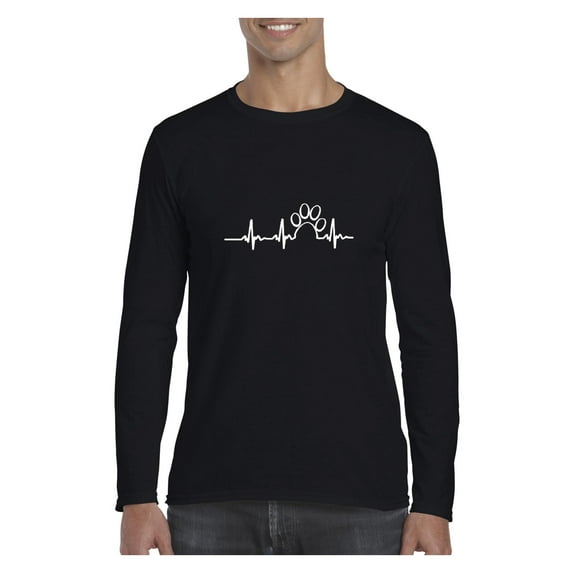 Mens Long Sleeve T-Shirts - Paw Heartbeat