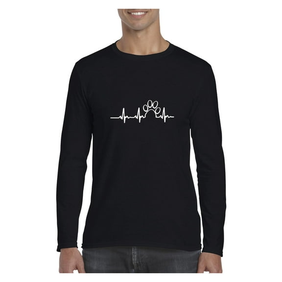 Mens Long Sleeve T-Shirts - Paw Heartbeat