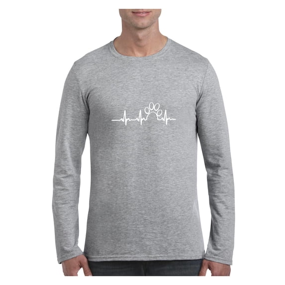 Mens Long Sleeve T-Shirts - Paw Heartbeat