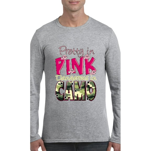 Mens Long Sleeve T-Shirts - Pretty in Pink Dangerous in Camo