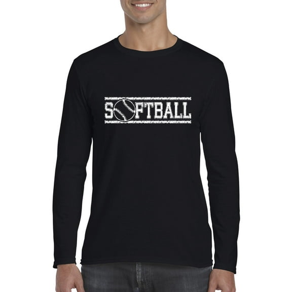 Mens Long Sleeve T-Shirts - Softball with Ball