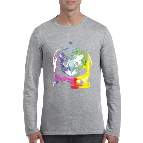 Mens Long Sleeve T-Shirts - Space Cat
