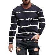 CAIYIFU Mens Long Sleeve Tee Shirts 4xl Mens Shirts Clearance Pullover Casual Round Neck Long Sleeve Pullover Stripe Printed T Shirt