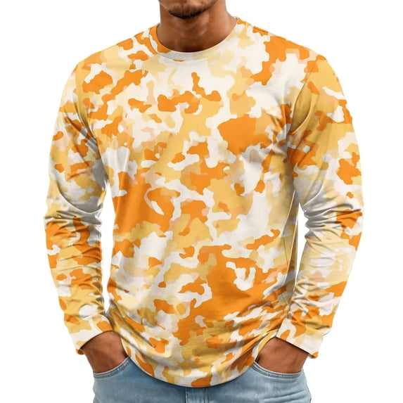Mens Long Sleeve Tee Shirts Camo Pattern Crew Neck T-Shirt Regular Fit Casual Basic Tees