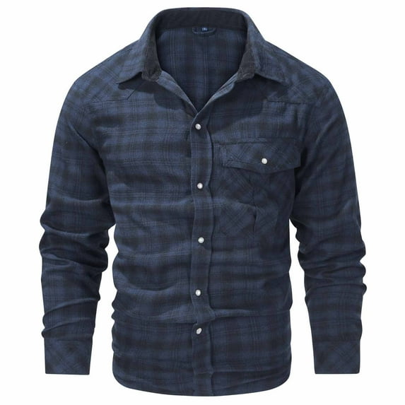 Mens Long Sleeve Tee Shirts Cotton Men's Flannel Shirts Long Sleeve Plaid Checkered Brushed Casual Western Cowboy Pearl Snap Shirt