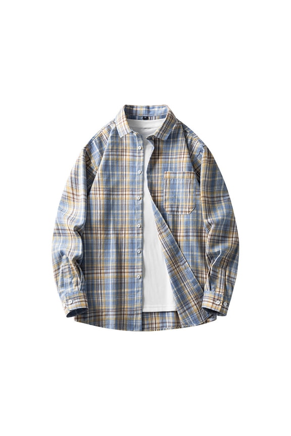 Mens Long Sleeve Tee Shirts, Men's Plaid Shirt 2026 Long Sleeve Button down Flannel Shirts Tops Mens & Boys Casual Brushed Cotton Shirt Coat