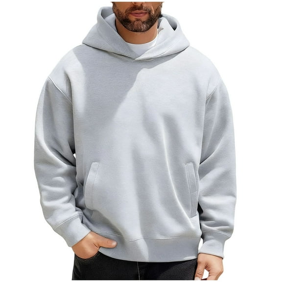 Mens Long Sleeve Tee Shirts, Mens Oversized Hoodies Sweatshirt Spring Fleece Hooded Collar Drawstring Pullover With Pockets