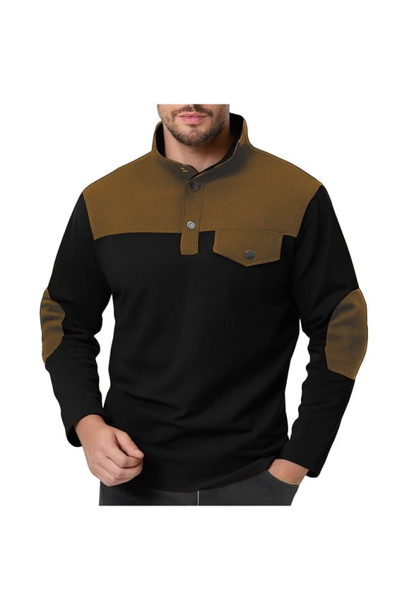 Mens Long Sleeve Tee Shirts, Mens Quarter Button Pullover Sweatshirt Long Sleeve Knit Casual 1/4 Button Shirts Lightweight Elbow Patch Tops