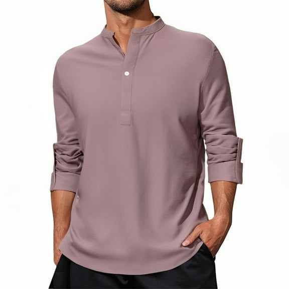 Mens Long Sleeve Tee Shirts,Plaid Shirt Long Sleeve Stand Collar Button Up Pineapple Design Nylon Blend Comfortable Wear Top,Sweatshirts for Men,2XL,Red