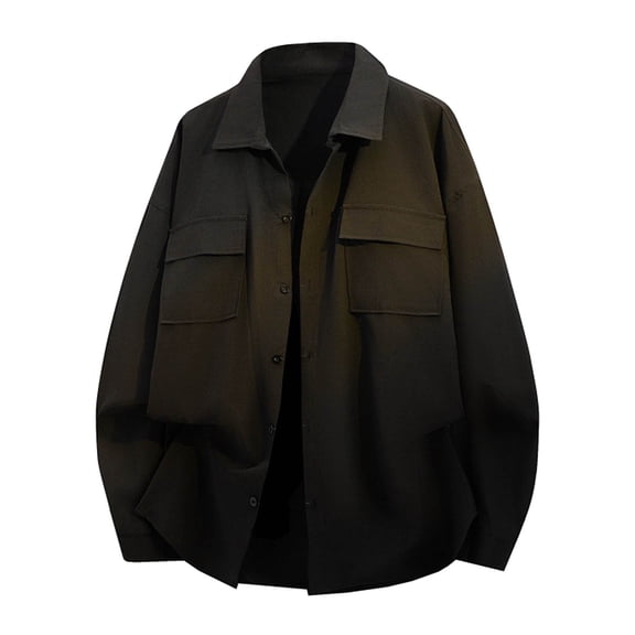 Mens Long Sleeve Tee Shirts Solid Color Dressy Blouses Classic Button Lapel Tee Tops for Man