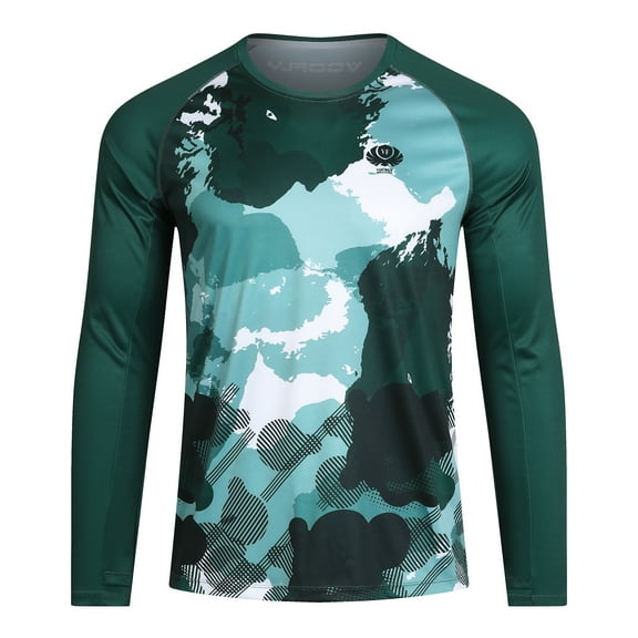 Mens Long Sleeve Tee Shirts Sun Protection Breathable Skin-Friendly Sun Shirt UPF50 Rash Guard Men Printed Shirt Green M