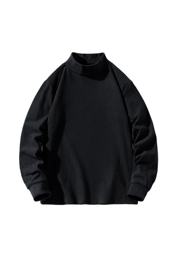 Mens Long Sleeve Thermal Tops Fleece Soft Mock Neck Basic Undershirts Fall Winter Pullover Warm Shirts Black, 4XL