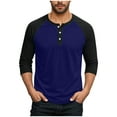 thumbnail image 1 of Mens Long Sleeve Tops Fall Casual Henley Raglan Shirts Big & Tall Loose Color Block Pullover Going Out Tops Dark Blue, 3XL, 1 of 7