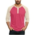 thumbnail image 1 of Mens Long Sleeve Tops Fall Casual Henley Raglan Shirts Big & Tall Loose Color Block Pullover Going Out Tops Hot Pink, 2XL, 1 of 7