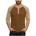 thumbnail image 1 of Mens Long Sleeve Tops Fall Casual Henley Raglan Shirts Big & Tall Loose Color Block Pullover Going Out Tops Khaki, L, 1 of 7