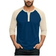 thumbnail image 1 of Mens Long Sleeve Tops Fall Casual Henley Raglan Shirts Big & Tall Loose Color Block Pullover Going Out Tops Navy, 3XL, 1 of 7