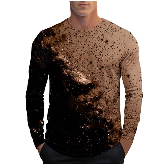 Mens Long Sleeve Tops T-Shirts Slim Fit Crew Neck Workout Casual Base Tees Stretch Soft Muscle Tshirts (2XL, Brown 02)