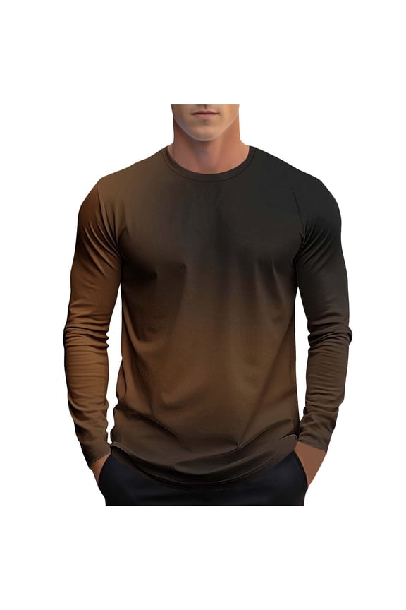 Mens Long Sleeve Tops T-Shirts Slim Fit Crew Neck Workout Casual Base Tees Stretch Soft Muscle Tshirts (3XL, Brown)