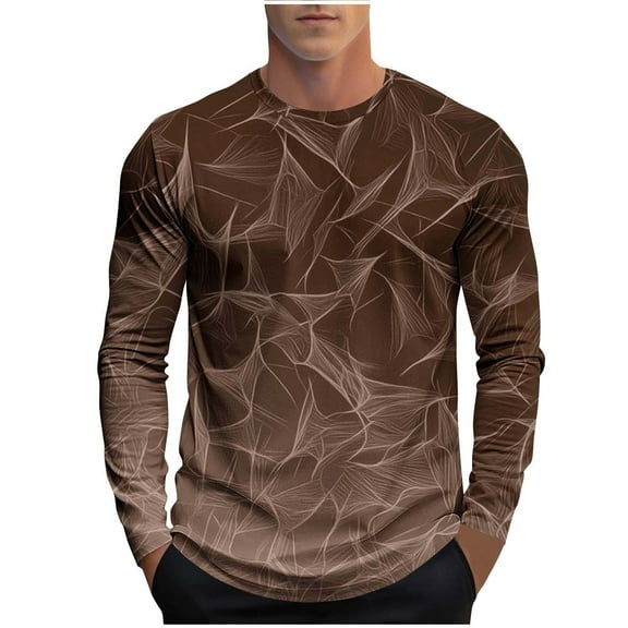 Mens Long Sleeve Tshirts Classic Fit Tie-dye Gradient Color Fall Spring Casual Tee Shirt Crew Neck Base Layer Tops (2XL, Coffee A)