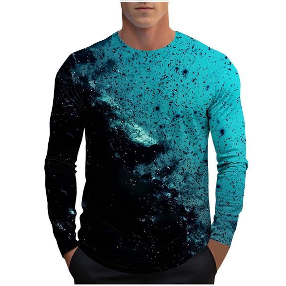 Mens Long Sleeve Tshirts Classic Fit Tie-dye Gradient Color Fall Spring Casual Tee Shirt Crew Neck Base Layer Tops (2XL, Sky Blue B)